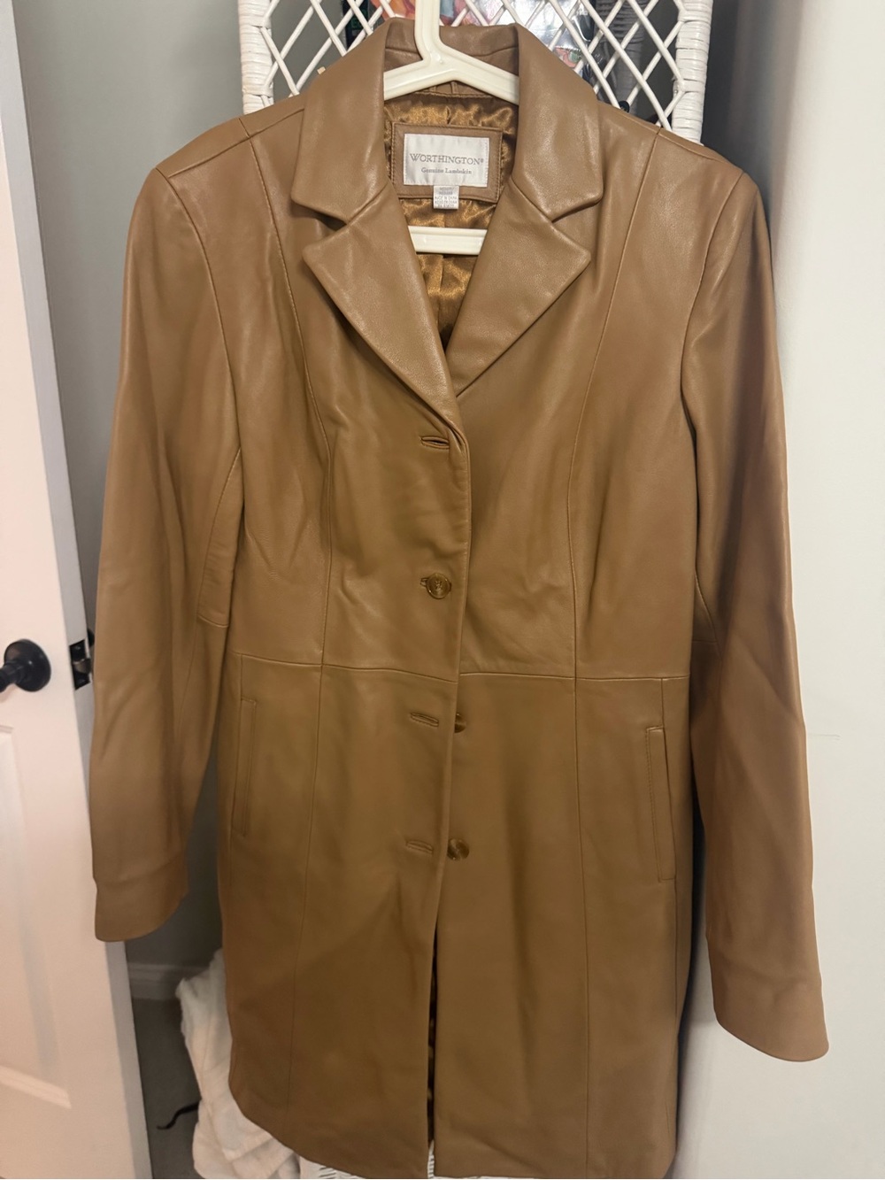 Worthington Tan Leather Button-Front Coat